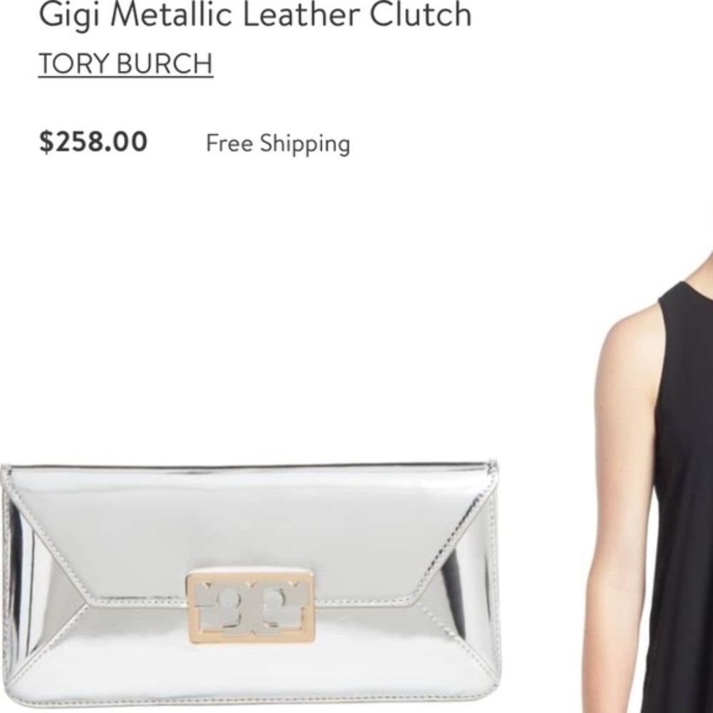 Tory Burch Gigi Metallic Leather Clutch EUC